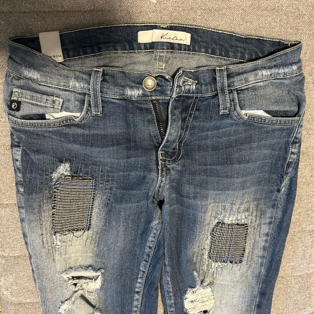 KanCan Distressed Patch Slim Fit Blue Jeans